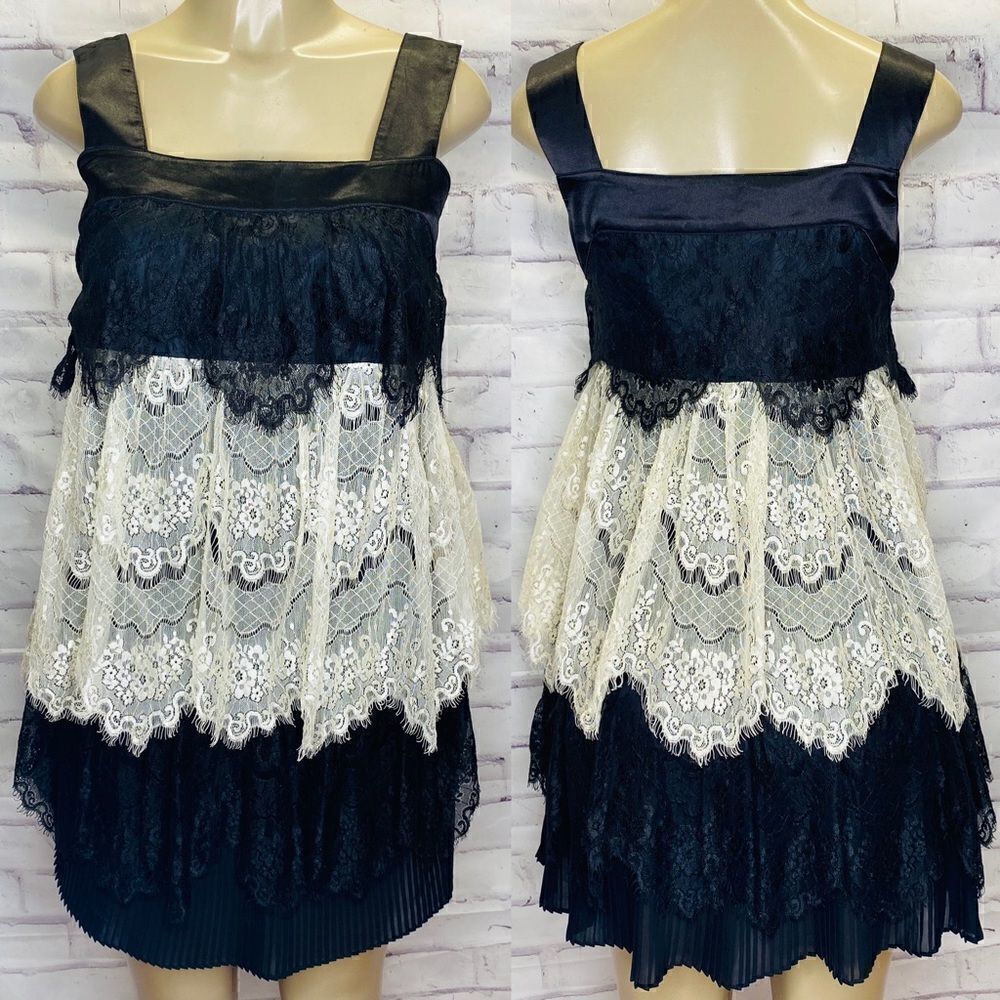 Plastic Island black and ivory lace tiered dress size s
